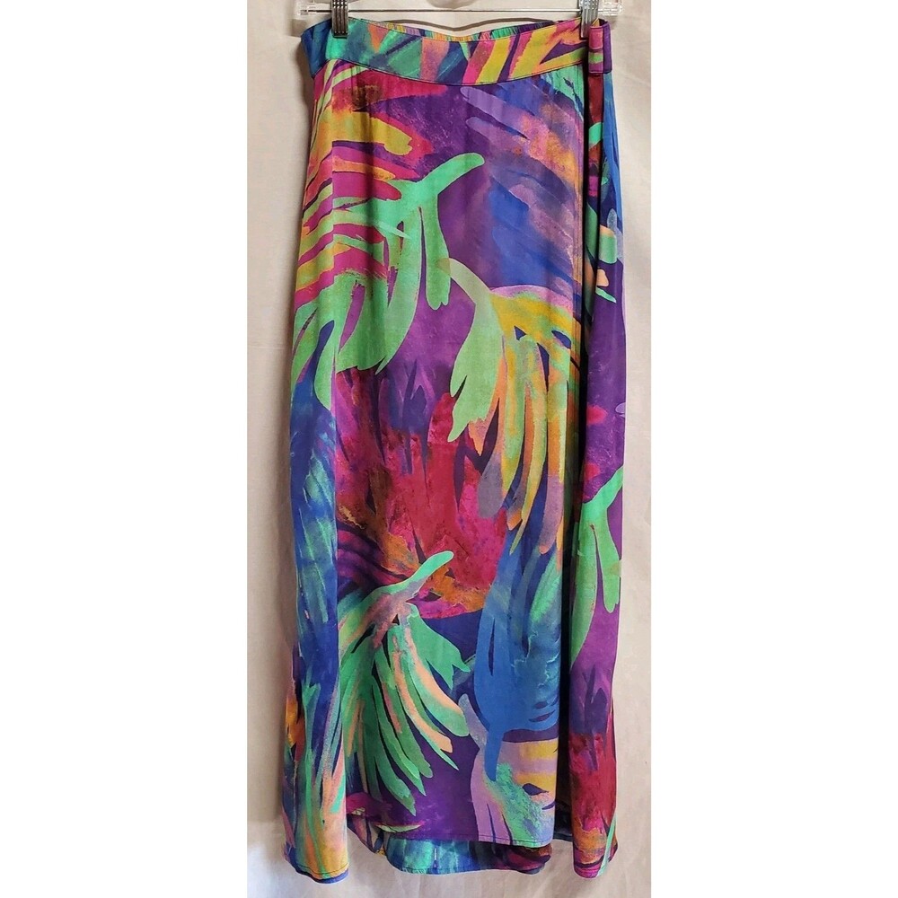 Soft Surroundings Reethi Bay purple blue green faux wrap tropical maxi skirt S
